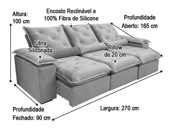 Sofá Retrátil Reclinável Zuqui Plus